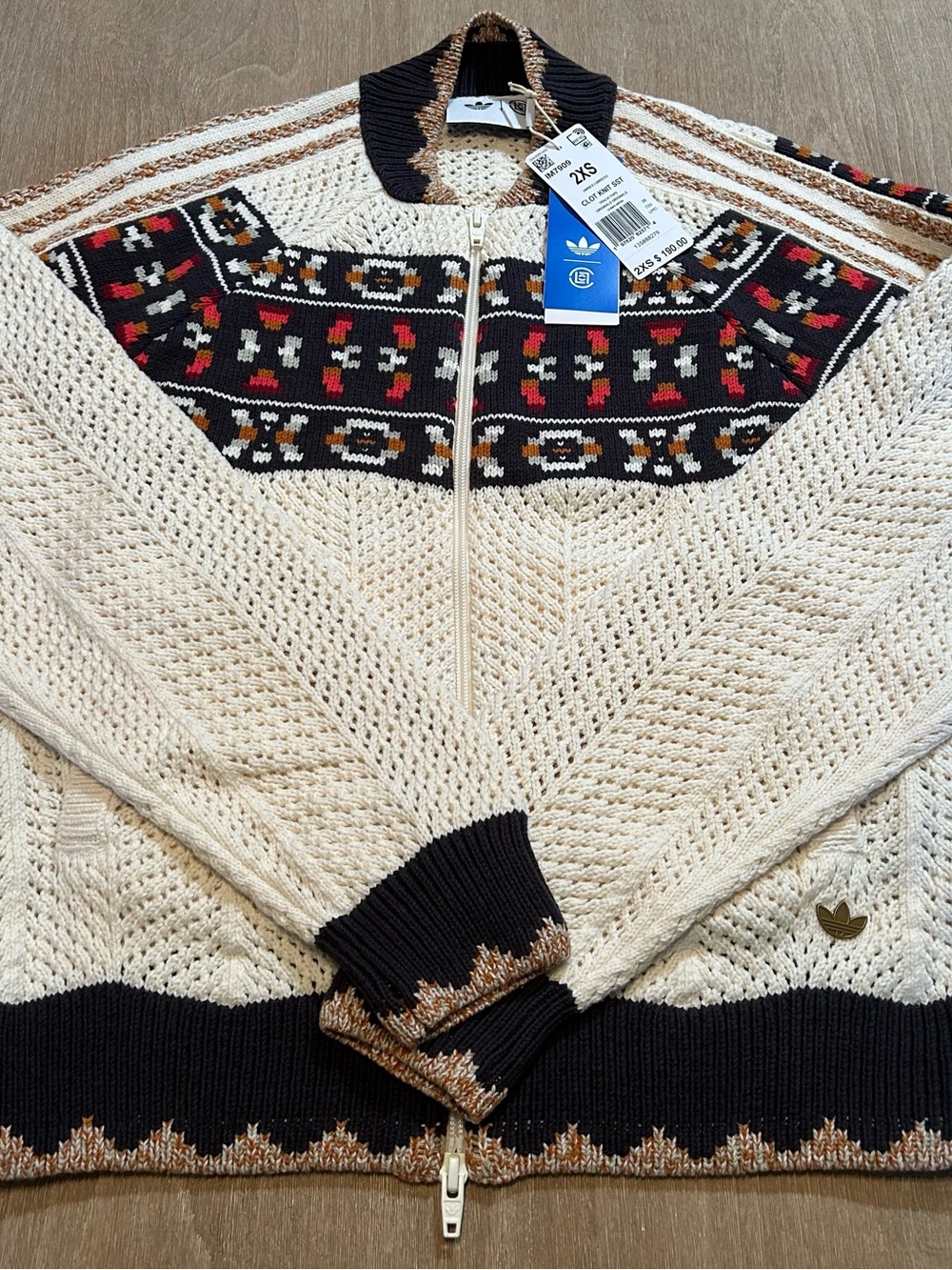 Adidas/ CLOT Women’s Cream Zip Knit Originals Sweater Size 2XS